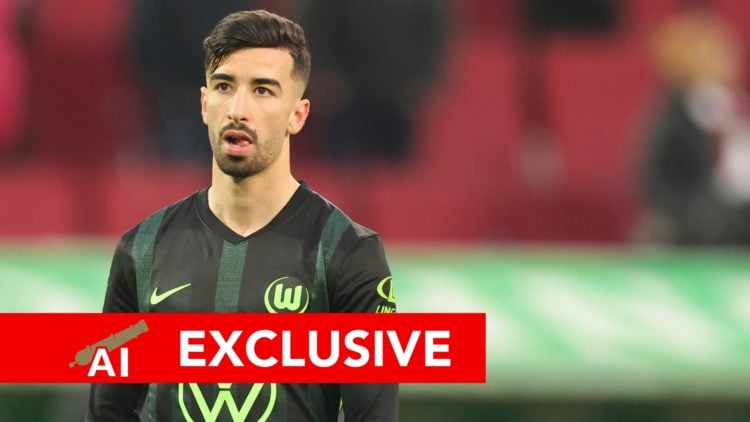 Mohamed Amoura of VfL Wolfsburg looks dejected after the Bundesliga match between FC Augsburg and VfL Wolfsburg at WWK-Arena on March 15, 2025 in A...