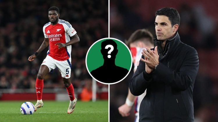 Split Image of: Thomas Partey of Arsenal during the Premier League match between Arsenal FC and Crystal Palace, Mikel Arteta manager / head coach o...