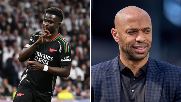 A split image featuring Arsenal winger Bukayo Saka and Thierry Henry