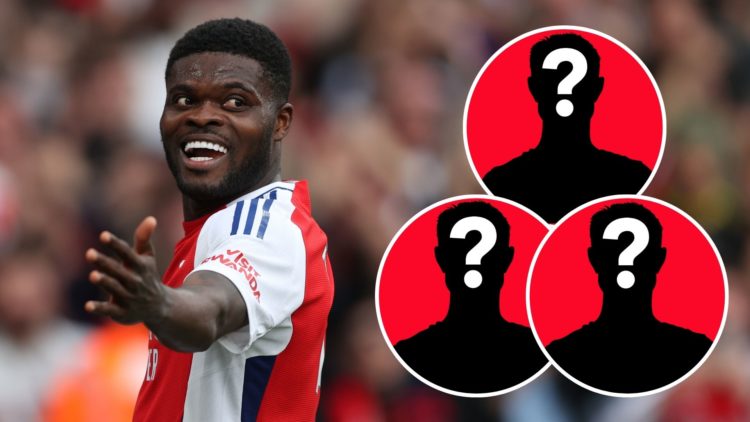 An image featuring Arsenal midfielder Thomas Partey and three mystery players