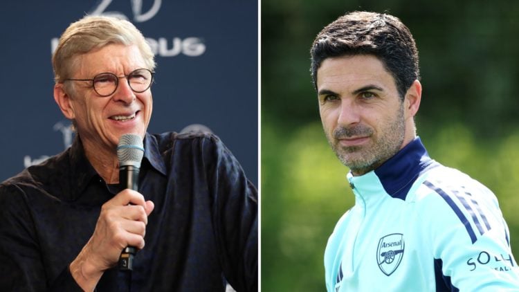 A split image featuring Arsene Wenger and Arsenal boss Mikel Arteta.