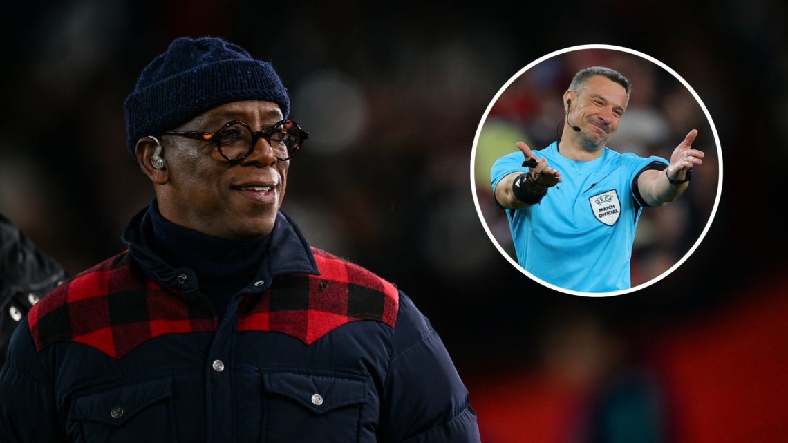 An image featuring Arsenal hero Ian Wright and referee Slavko Vincic.