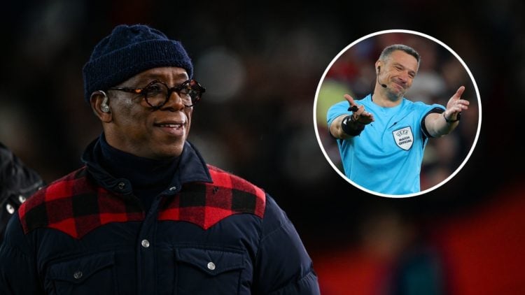 An image featuring Arsenal hero Ian Wright and referee Slavko Vincic.