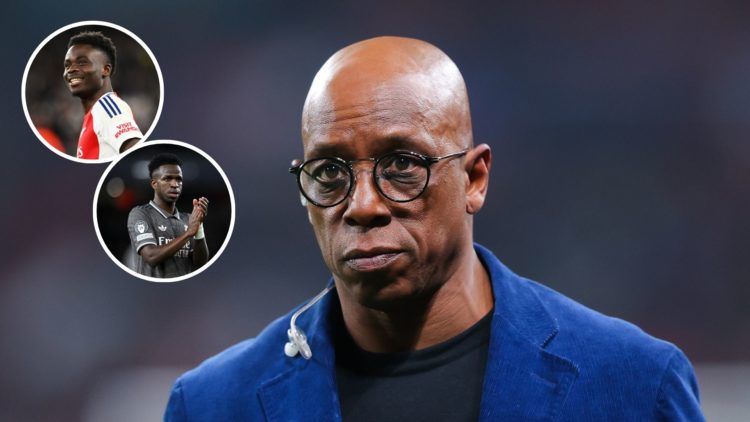 Image of: Ian Wright looks on during the FIFA World Cup 2026 European Qualifier between England and Latvia Insets of: Bukayo Saka of Arsenal smiles...