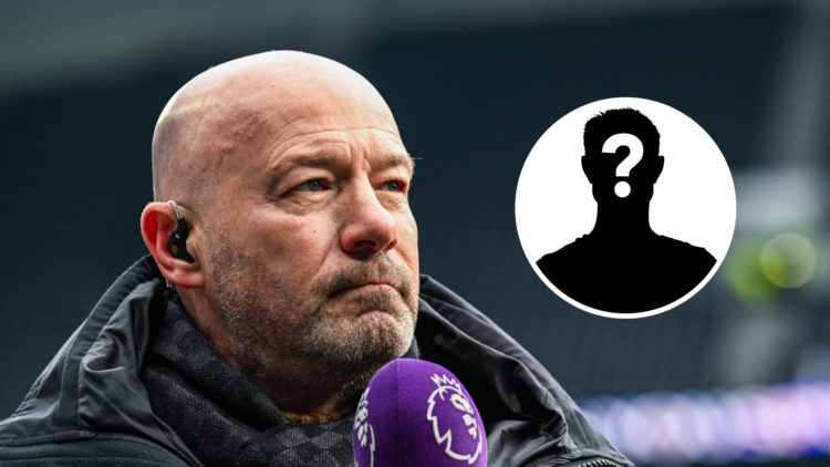 Image of Alan Shearer while working as a pundit with an inset of a mystery player