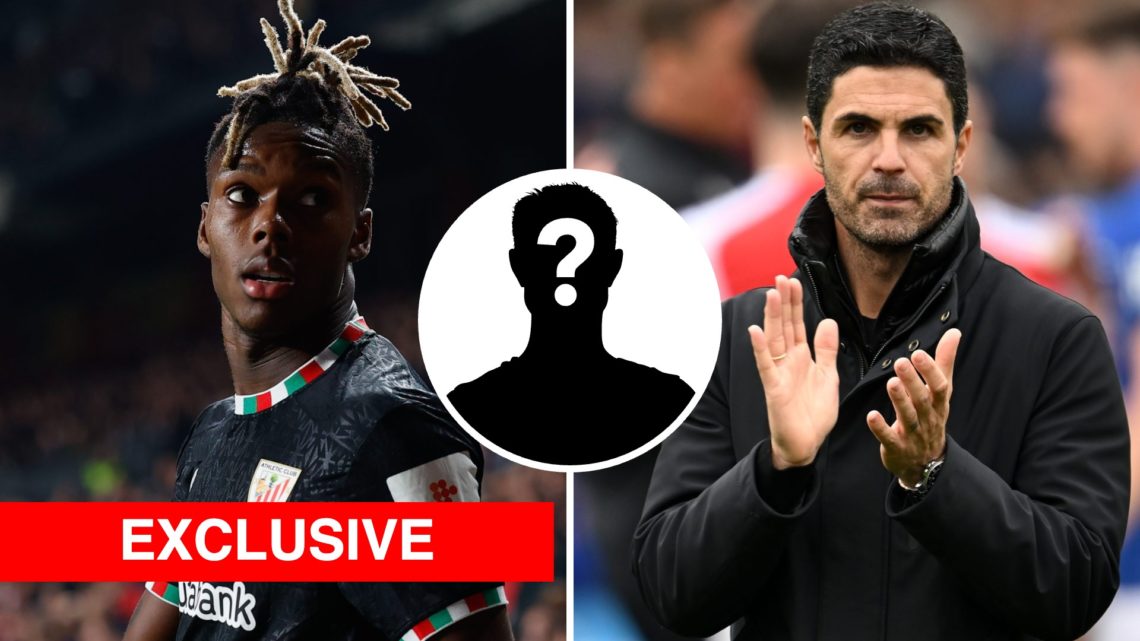 Split image of Nico Williams looking on during a La Liga match for Athletic Club (L) and Mikel Arteta appluading Arsenal fans after Ipswich v Arsen...