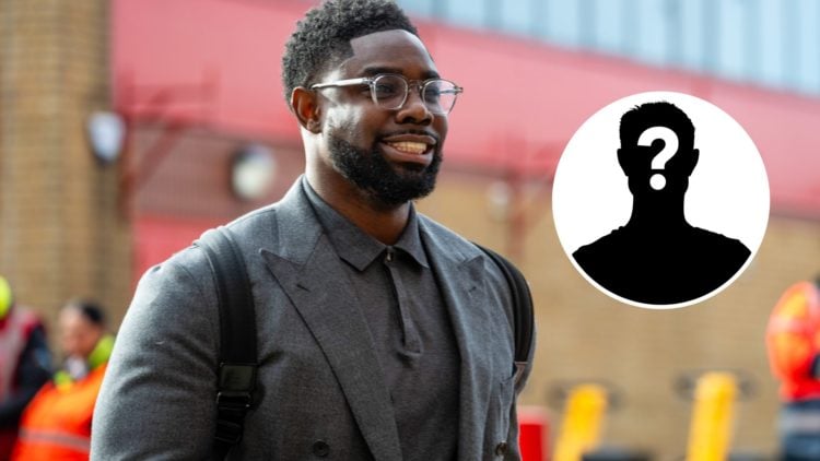 An image of Micah Richards smiling with an inset of a mystery player
