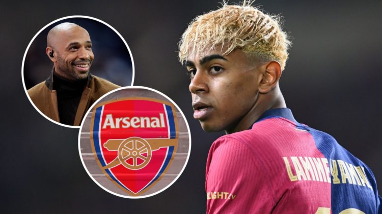 Lamine Yamal during the UEFA Champions League 2024/25 Semi Final with insets of Thierry Henry attends the match between Real Madrid C.F. and Manche...
