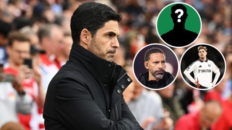 Image of: Mikel Arteta, Manager of Arsenal, looks on during the Premier League match between Arsenal FC and AFC Bournemouth Inset of: Rio Ferdinand...