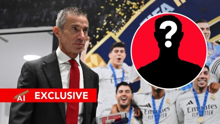 An image featuring Arsenal sporting director Andrea Berta and a mystery player.