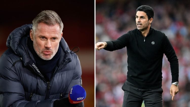 Split Image of: Jamie Carragher during the Premier League match between Nottingham Forest and Tottenham Hotspur, Mikel Arteta, Manager of Arsenal, ...