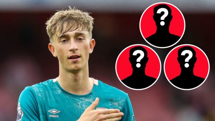 Main: Dean Huijsen playing for Bournemouth against Arsenal at the Emirates. Inset: Three mystery players.