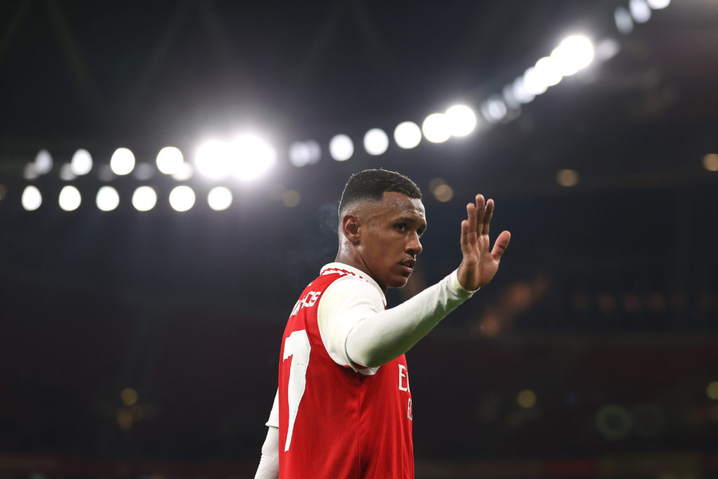 Marquinhos waves to the crowd in the Arsenal v Juventus friendly clash in 2022.