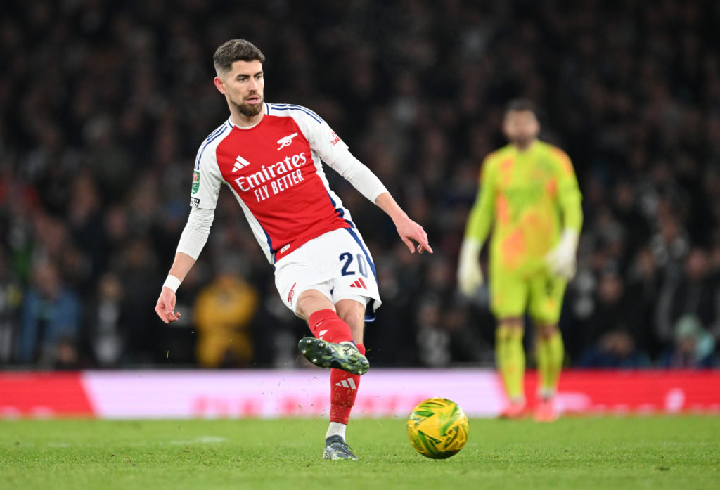 Jorginho in action during Arsenal v Newcastle United in the Carabao Cup Semi Final First Leg clash.