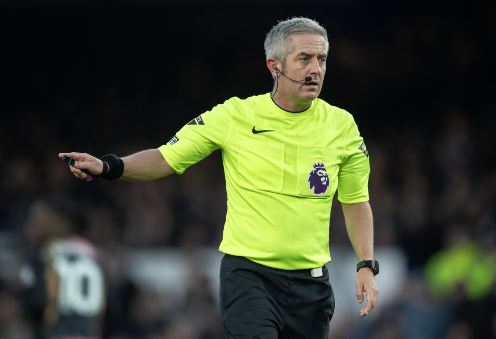Referee Darren Bond during the Premier League match between Everton FC and Leicester City FC