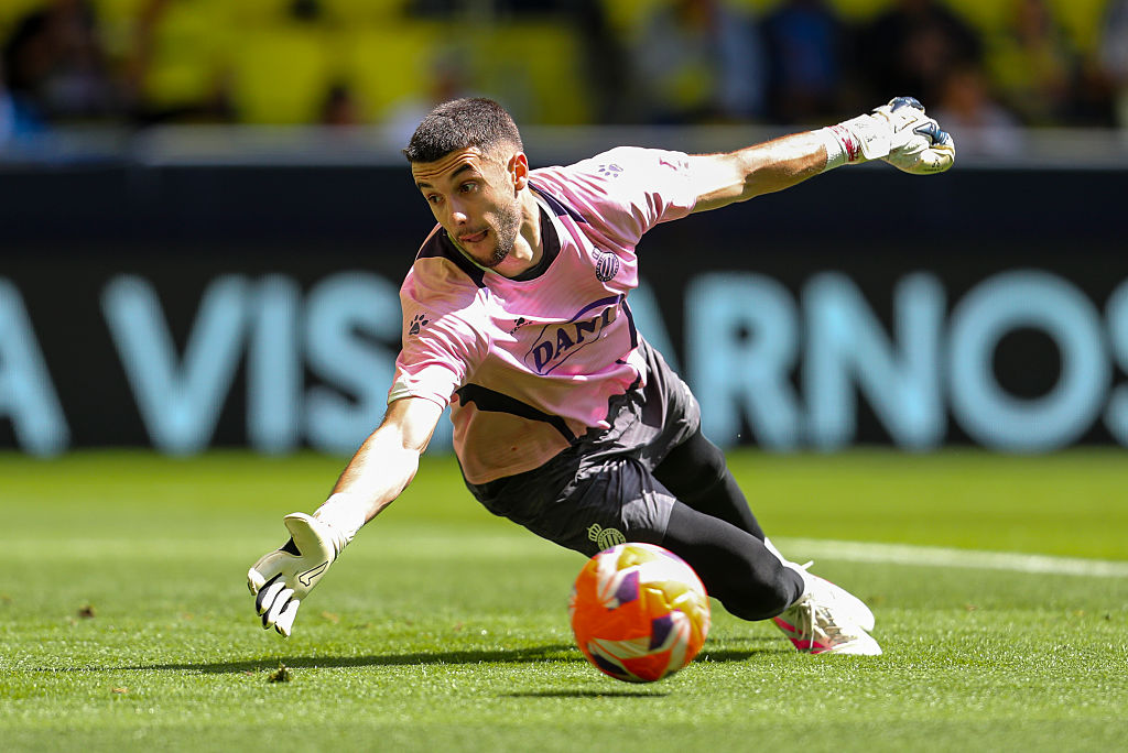 Joan Garcia saves the ball during an Espanyol match