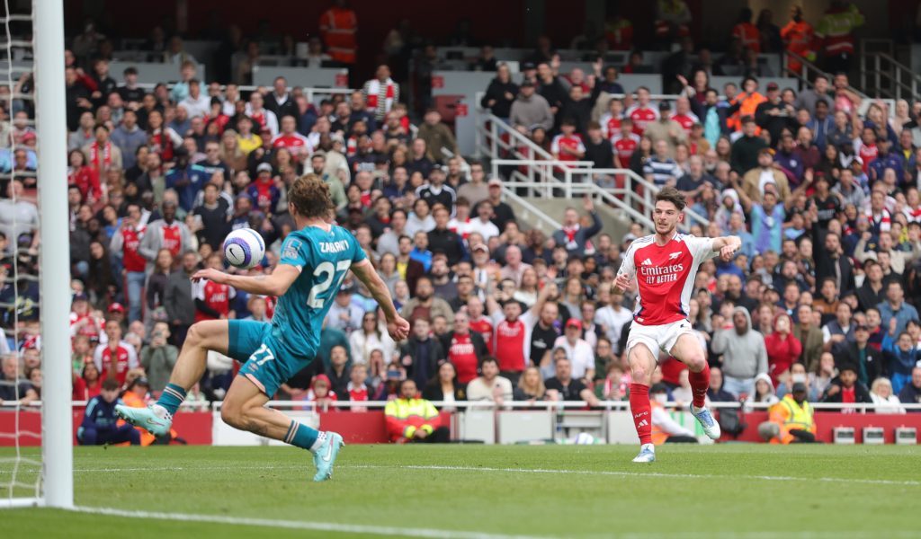 Declan Rice in action during Arsenal FC v AFC Bournemouth in the Premier League clash.