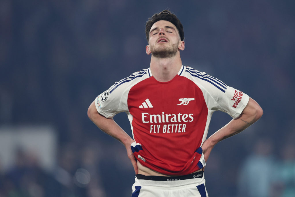 Declan Rice reacts during an Arsenal match