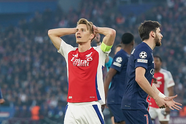 Martin Odegaard reacts during an Arsenal match