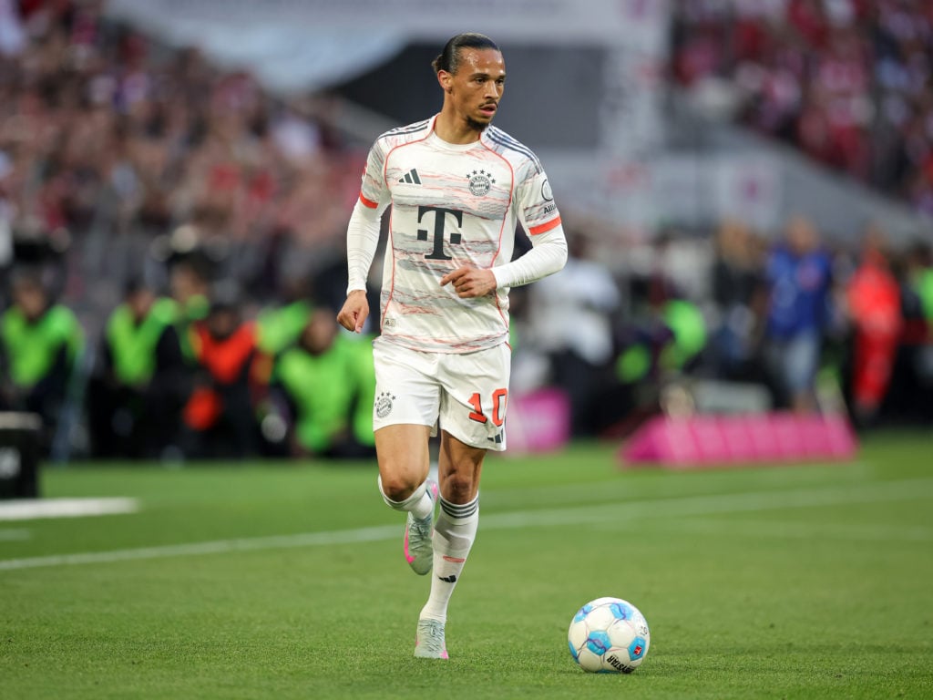 Leroy Sane in action during FC Bayern München v Borussia Mönchengladbach in the Bundesliga clash.
