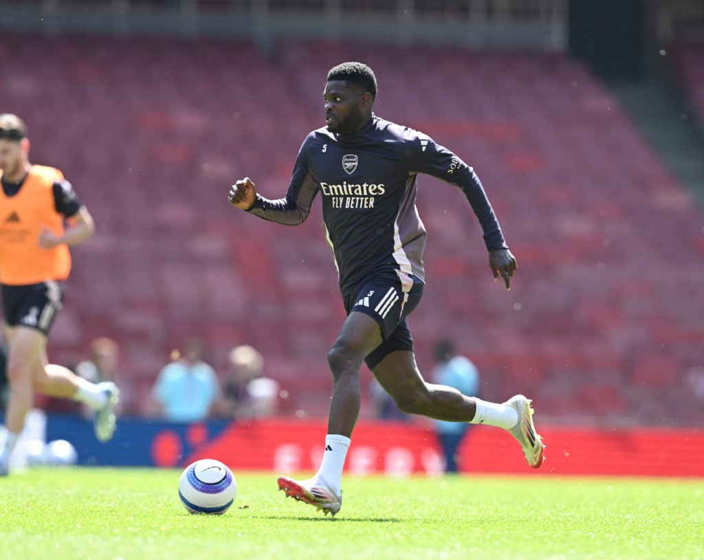 Thomas Partey in action during Arsenal's open Training Session at the Emirates Stadium.