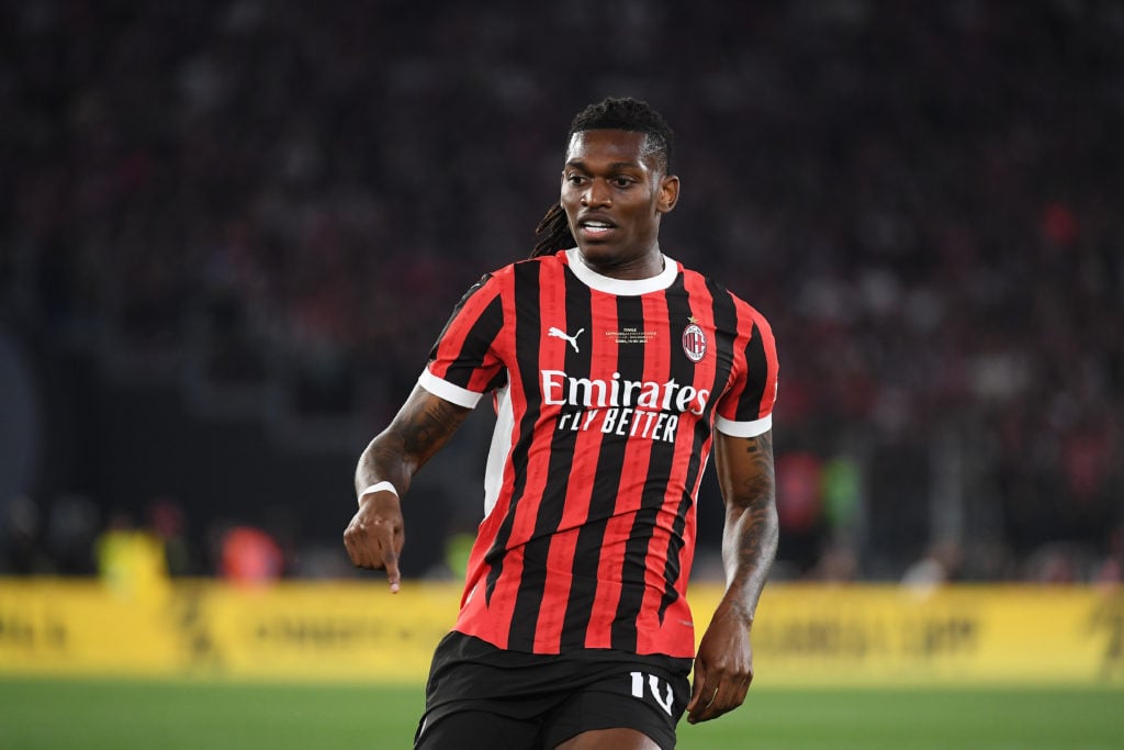 Rafael Leao in action during AC Milan v Bologna in the Coppa Italia Final.