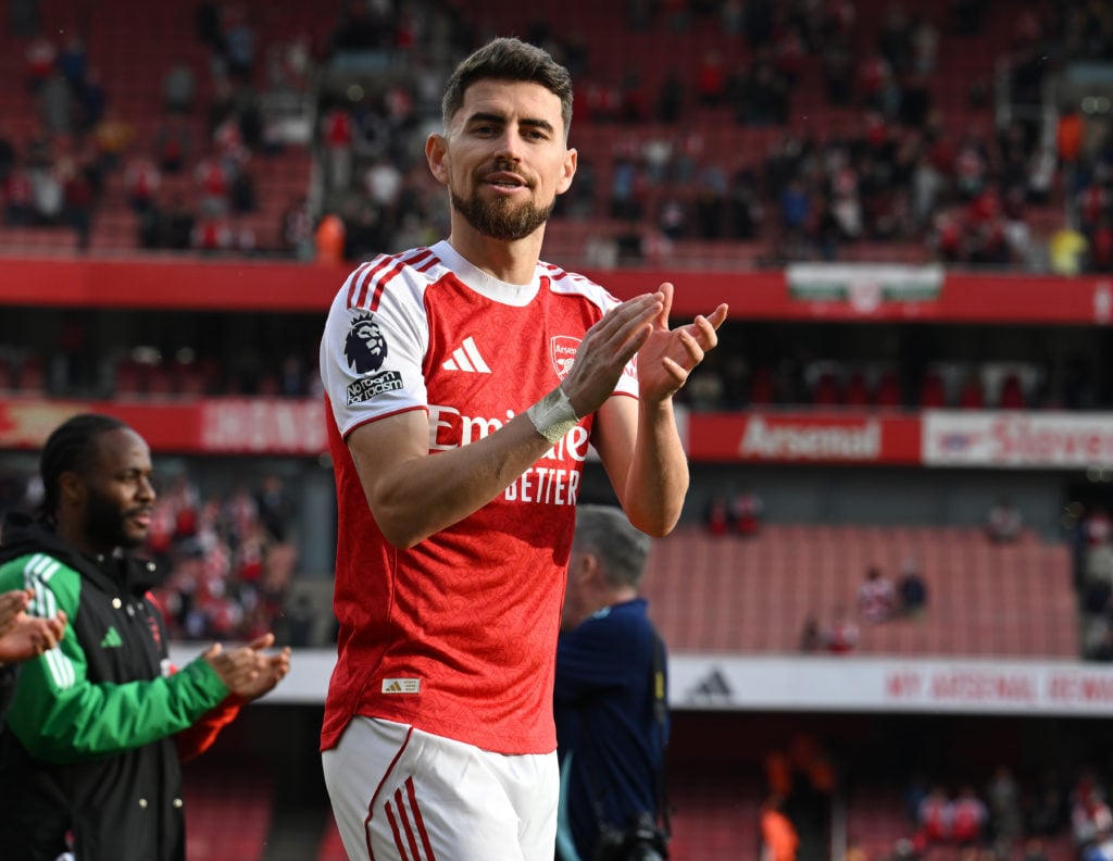 Jorginho claps the fans after Arsenal FC v Newcastle United FC in the Premier League.