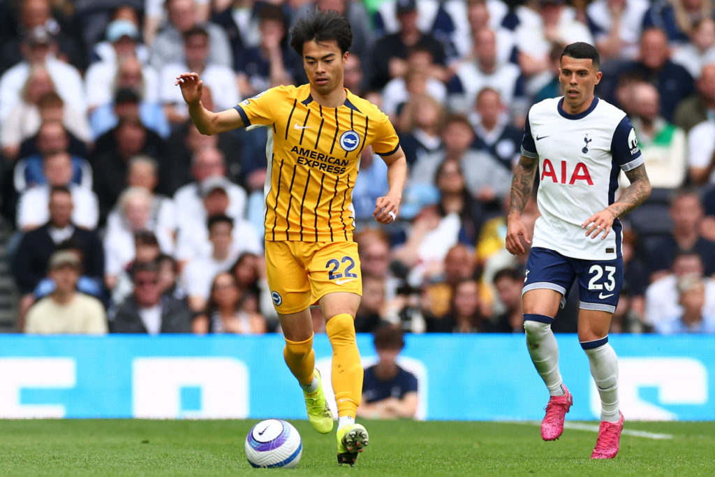 Kaoru Mitoma in action during Tottenham Hotspur FC v Brighton & Hove Albion FC in the Premier League clash.