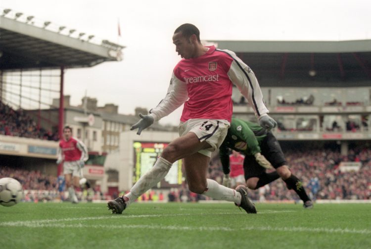 26 Dec 2000:  Thierry Henry completes his hat-trick for Arsenal during the FA Carling Premier League match against Leicester City played at Highbur...