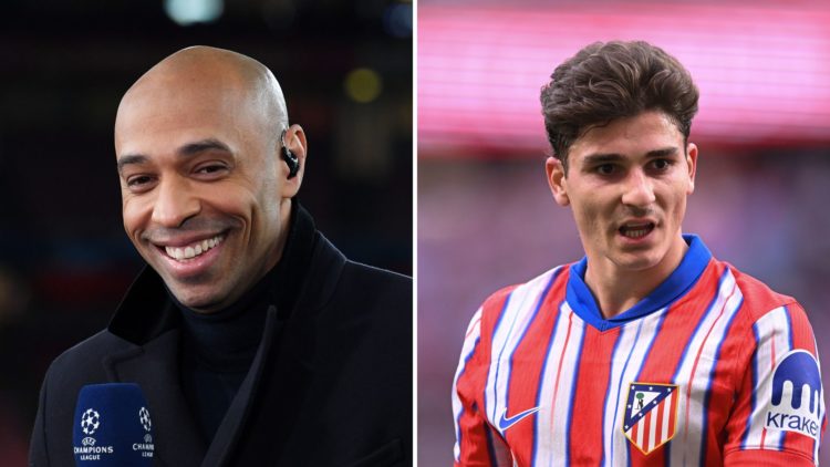 Split Image of Thierry Henry, former French football player and current TNT Sports pundit, looks on prior to the UEFA Champions League 2023/24 roun...