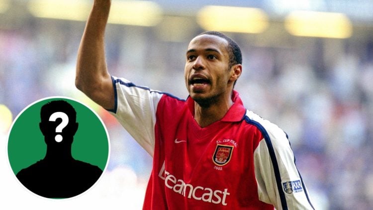 Image of: 04 May 2002, Cardiff - FA Cup Final - Arsenal v Chelsea - Thierry Henry of Arsenal celebrates victory. Inset of: A mystery player