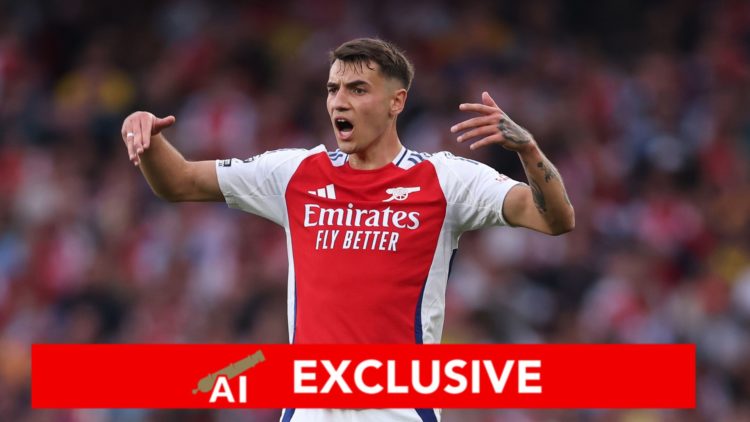 Image of: Jakub Kiwior of Arsenal during the Premier League match between Arsenal FC and Brentford, Inset of: Arsenal Insider exclusive banner