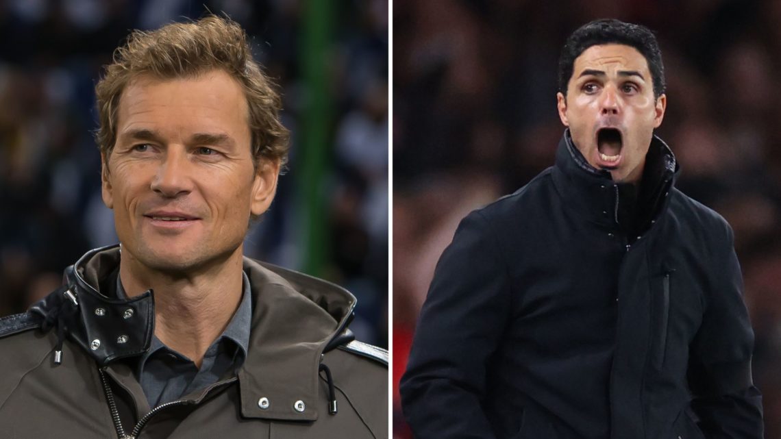A split image featuring Jens Lehmann and Arsenal manager Mikel Arteta.