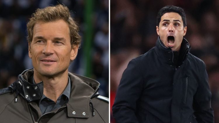 A split image featuring Jens Lehmann and Arsenal manager Mikel Arteta.