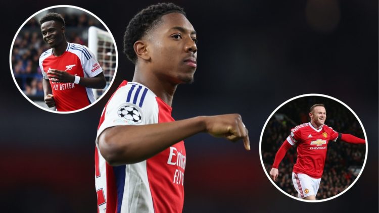 Image of Myles Lewis-Skelly of Arsenal reacts at full time during the UEFA Champions League 2024/25 Quarter Final First Leg match between Arsenal F...