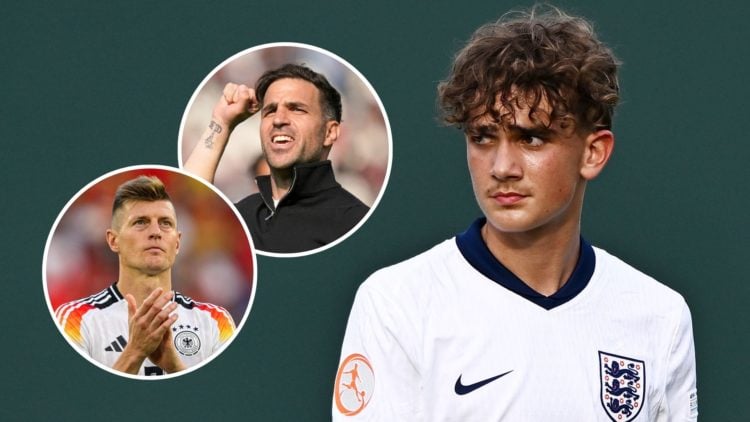 A split image featuring Arsenal youngster Max Dowman alongside Cesc Fabregas and Toni Kroos