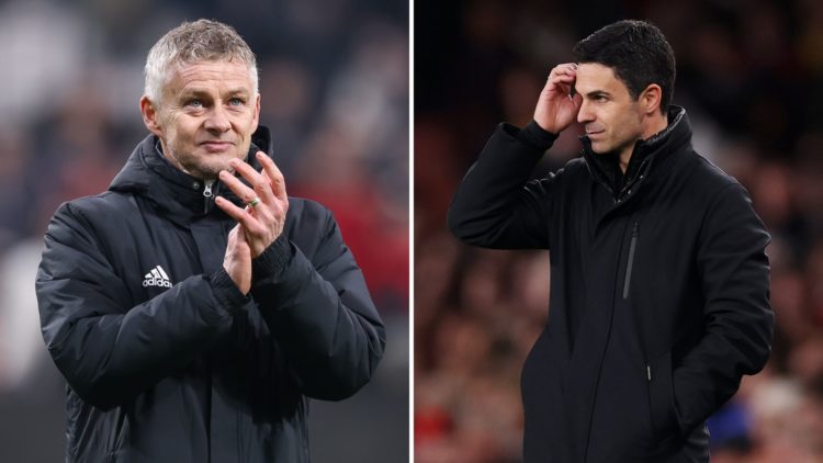 A split image featuring Ole Gunnar Solskjaer and Arsenal manager Mikel Arteta