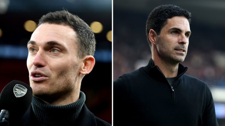 Split Image of Former Arsenal player Thomas Vermaelen is interviewed prior to the Emirates FA Cup Third Round match between Arsenal and Liverpool, ...