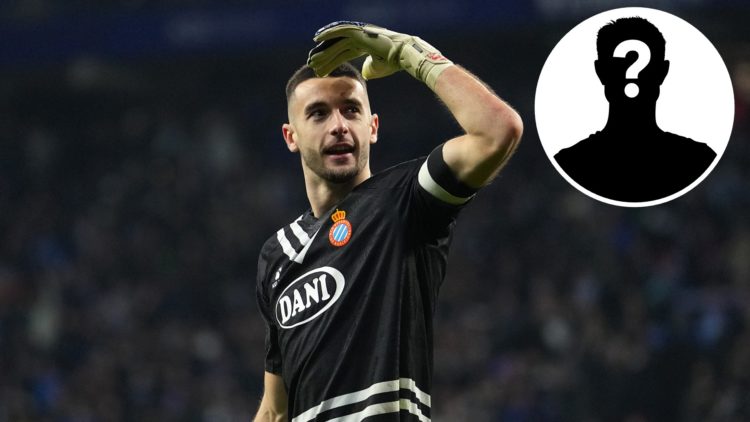 Joan Garcia of RCD Espanyol celebrates victory following the LaLiga match between RCD Espanyol de Barcelona and Real Madrid, with mystery player in...