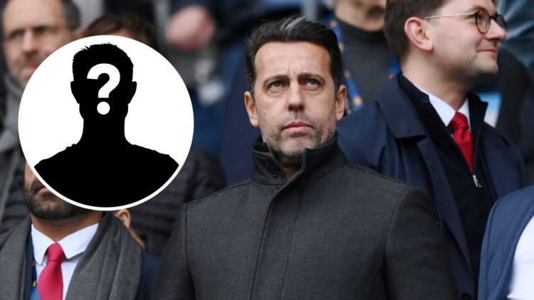 Edu, former Sporting Director of Arsenal, looks on during the Premier League match between Manchester City and Arsenal with mystery icon inset.