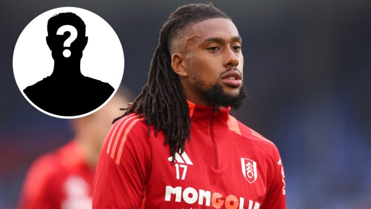Alex Iwobi of Fulham warms up prior to the Premier League match between Crystal Palace FC and Fulham FC, with mystery player inset.