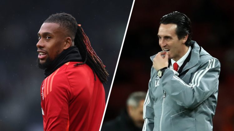 Split image of (L) Alex Iwobi prior to the Premier League match between Fulham and Nottingham Forest and (R) former Arsenal Manager Unai Emery duri...