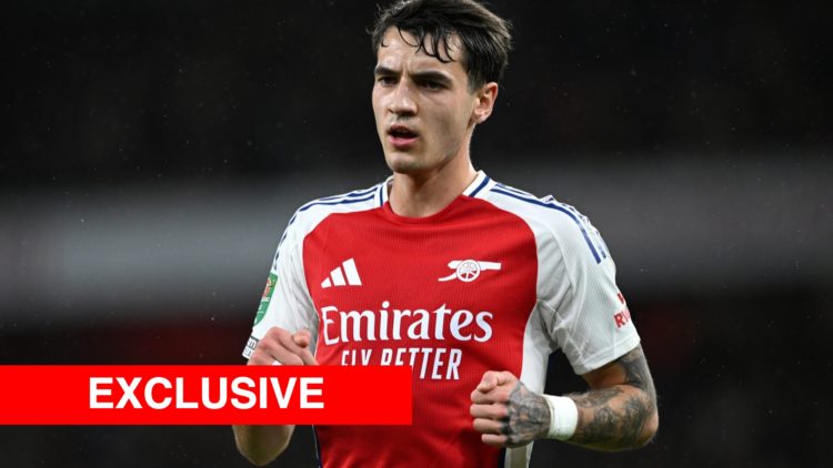 Jakub Kiwior of Arsenal during the Carabao Cup Quarter Final match between Arsenal and Crystal Palace at Emirates Stadium, with mystery player inset.