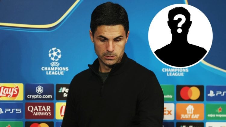 Mikel Arteta, Manager of Arsenal, looks dejected during a post match press conference following his team's defeat and subsequent elimination after ...