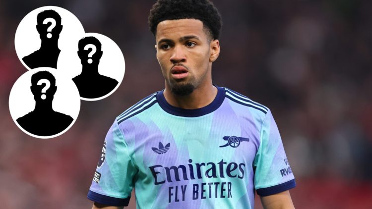 Ethan Nwaneri playing for Arsenal against Manchester United at Old Trafford in the Premier League match in March 2024, with three mystery player in...
