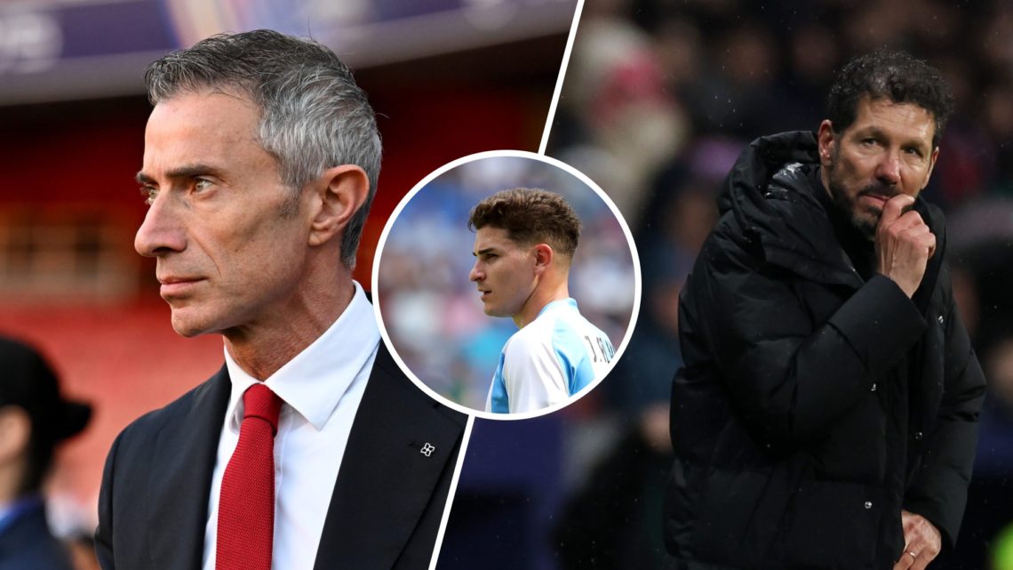Split image of (L) Andrea Berta, Sporting Director of Arsenal, before the UEFA Champions League 2024/25 match between Arsenal and Paris Saint-Germa...