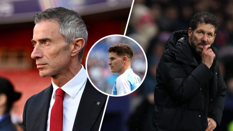 Split image of (L) Andrea Berta, Sporting Director of Arsenal, before the UEFA Champions League 2024/25 match between Arsenal and Paris Saint-Germa...