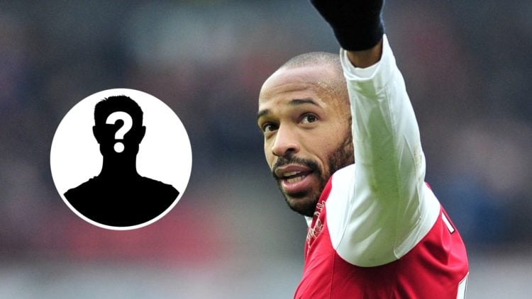 Inage of Thierry Henry celebrating while playing for Arsenal with an inset of a mystery player