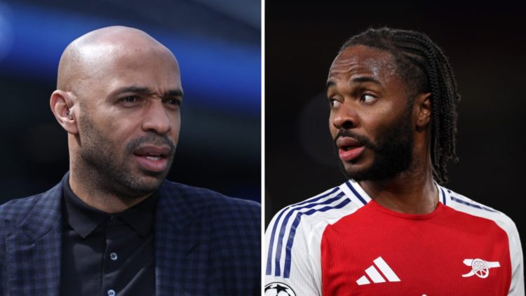 Split image of (L) Thierry Henry before the Concacaf Nations League Semifinal match between United States and Panama and (R) Raheem Sterling during...