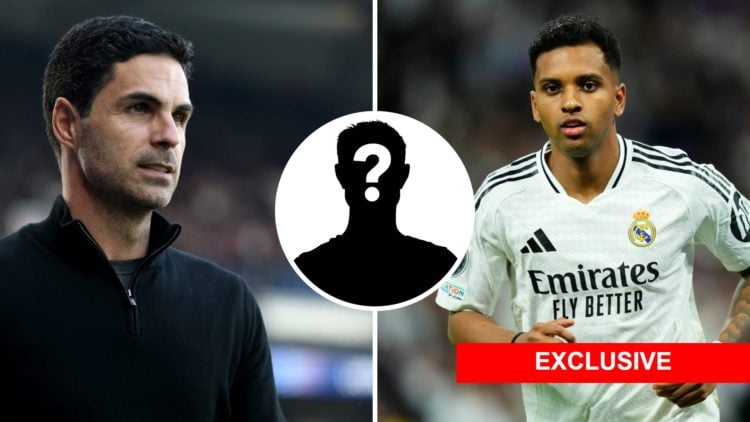 Split image of (L) Arsenal manager Mikel Arteta looking on during a Champions League game and (R) Rodrygo in action during a Real Madrid clash with...